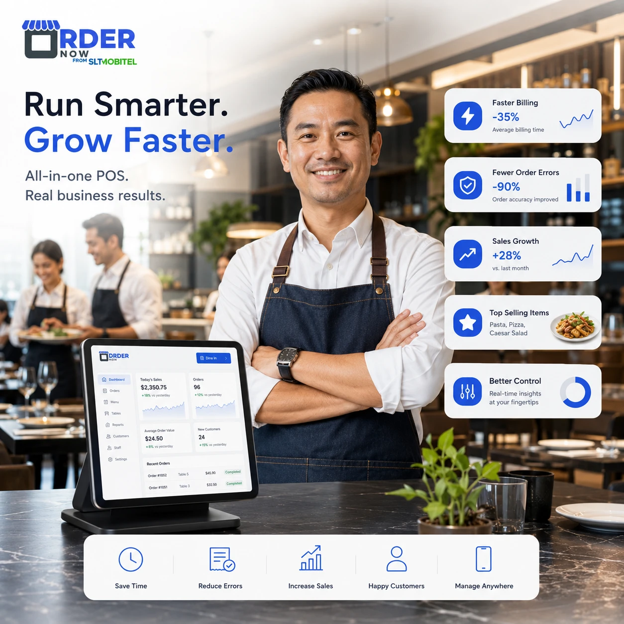 Restaurant owner using OrderNow POS for faster orders and better control