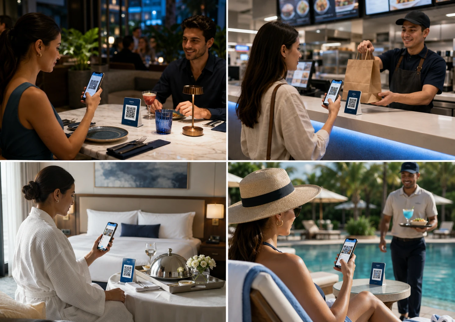 Customer scanning QR code in restaurant with mobile menu