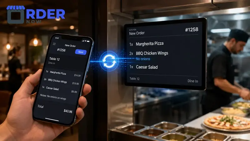 Dine-in order management requires table, server and timing context that remains connected throughout the visit